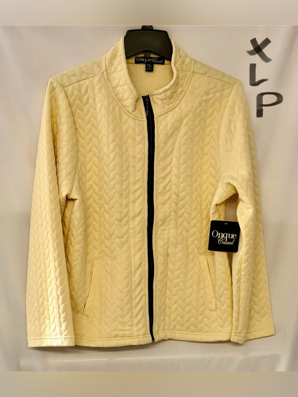 Onque Casuals Women's Cream Quilted Bomber Jacket with Black Zip - Picture 1 of 2